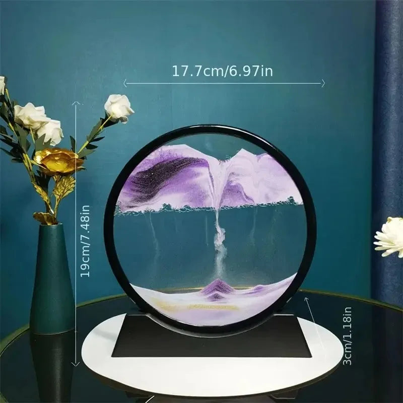 3D Hourglass Quicksand Moving Sand Art Picture - Round Glass Deep Sea Sandscape Craft for Office Home Decor and Gifts